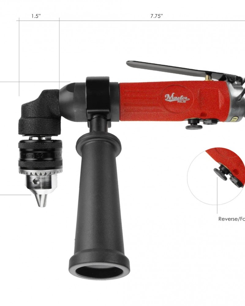 3/8 inch Right Angle Air Drill Reversible, 1700 Rpm, Keyed Chuck - 1700 rpm